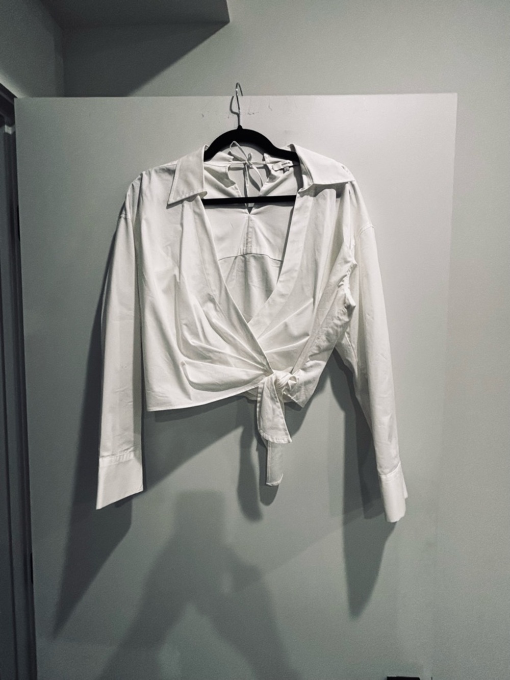 Vince White Tie-Front Cropped Button-Up Blouse